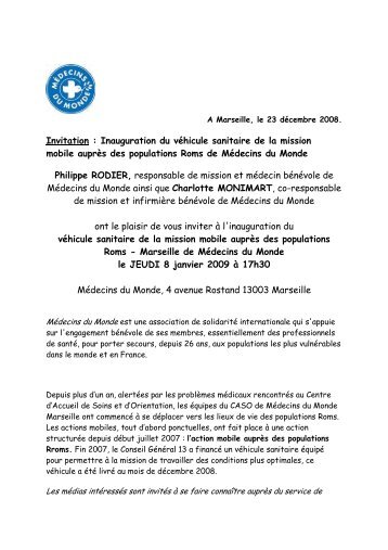 Invitation Ã  l'inauguration du vÃ©hicule sanitaire de la ... - Romeurope