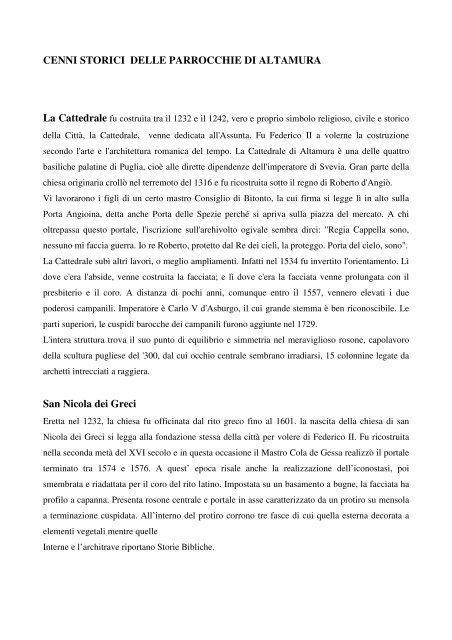 CENNI STORICI DELLE PARROCCHIE DI ALTAMURA San Nicola ...