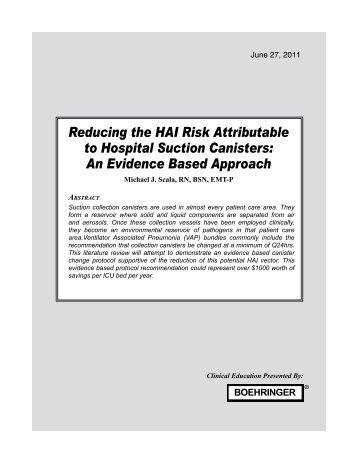 Reducing the HAI Risk Attributable to Hospital Suction Canisters: An ...