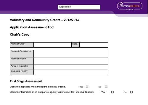 GAP Grants application and assessment form Appendix 2