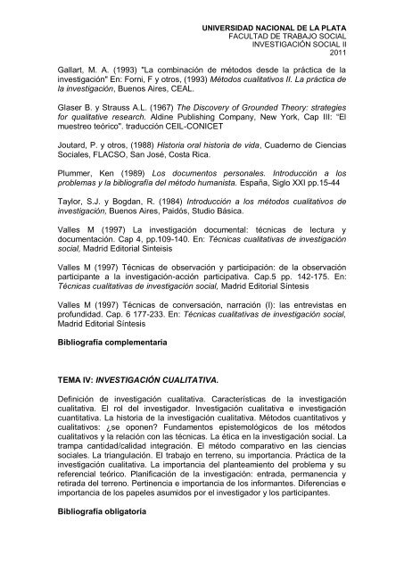 Propuesta PedagÃ³gica IS I 2011 - Facultad de Trabajo Social