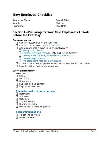 New Employee Checklist - Human Resources - UC Davis