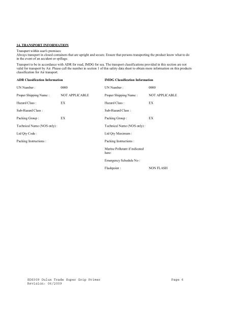 sds309 dulux trade super grip primer safety data sheet - Duluxtrade.ie