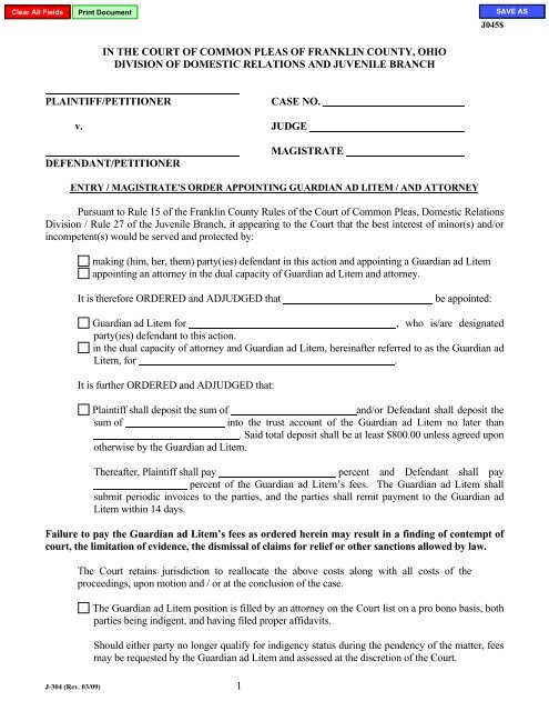 Entry Order Appointing Guardian Ad Litem and Attorney