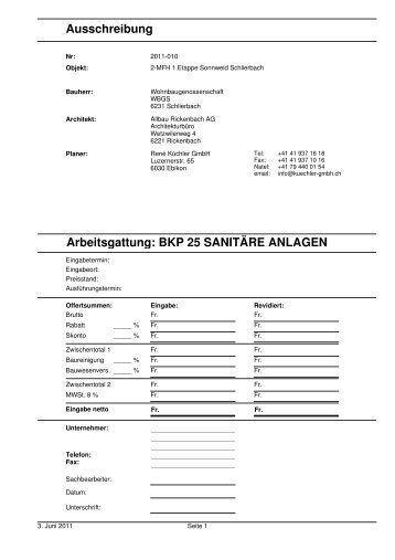 BKP 25 SANITÄRE ANLAGEN - allbau-rickenbach ag