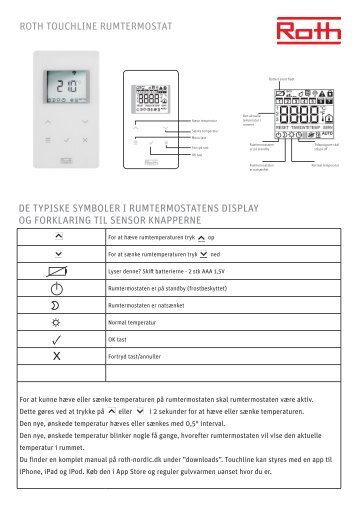 Touchline trÃ¥dlÃ¸s regulering, kort symbolforklaring til display - Roth