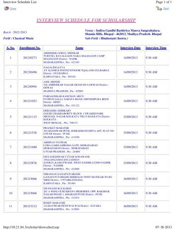 INTERVIEW SCHEDULE FOR SCHOLARSHIP