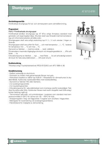 ProduktbladfÃ¶r Shuntgrupper - Armatec