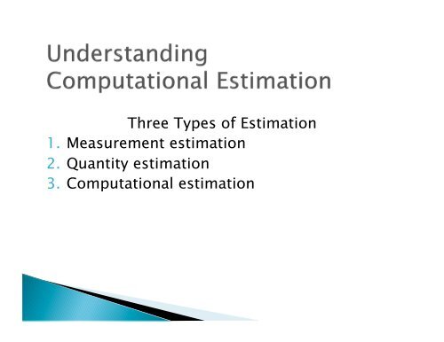 Three Types of Estimation 1. Measurement estimation 2. Quantity