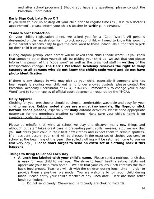HARRIS YMCA Preschool Academy Parent Handbook 2011-2012 ...