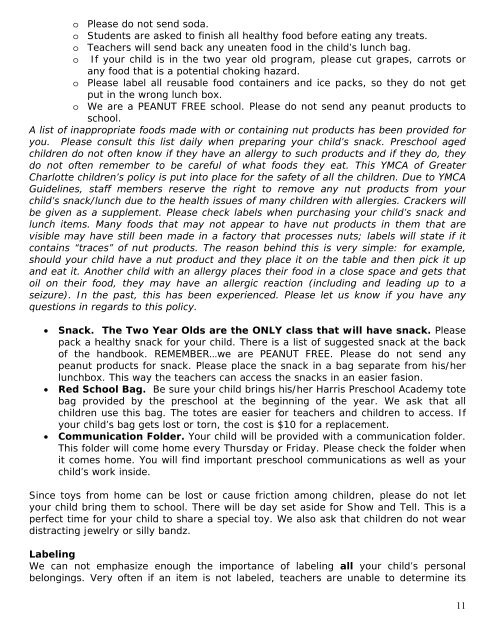 HARRIS YMCA Preschool Academy Parent Handbook 2011-2012 ...