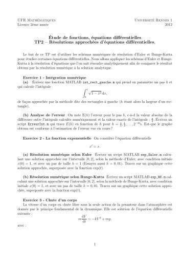 Ãtude de fonctions, Ã©quations diffÃ©rentielles TP2 â RÃ©solutions ...