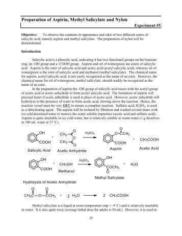 Preparation of Aspirin, Methyl Salicylate and Nylon