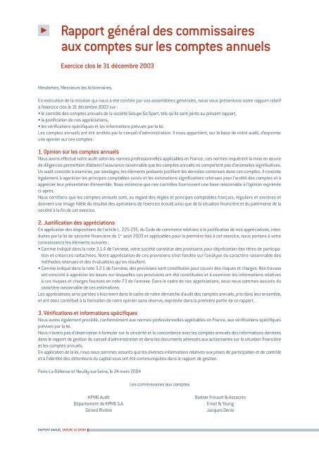 Rapport de gestion du conseil d'administration ... - Groupe Go Sport