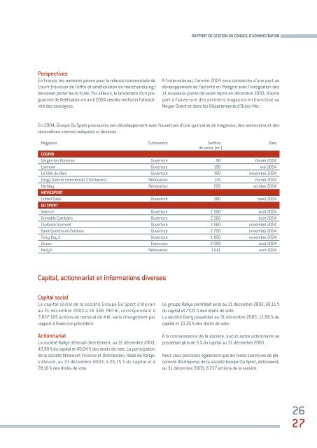 Rapport de gestion du conseil d'administration ... - Groupe Go Sport