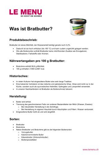 Facts rund um Bratbutter zum Ausdrucken (PDF - Le Menu