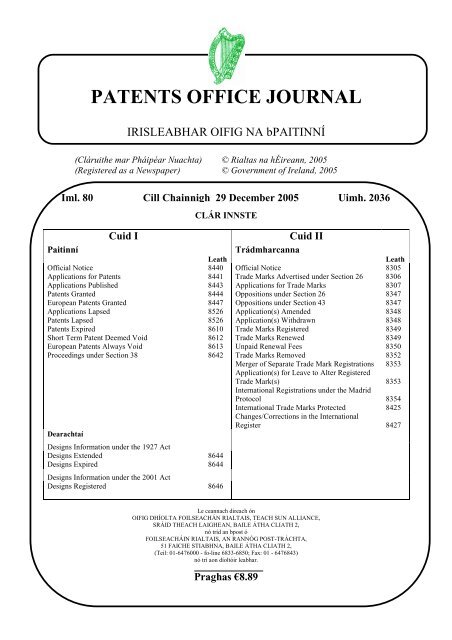 PATENTS OFFICE JOURNAL - Irish Patents Office