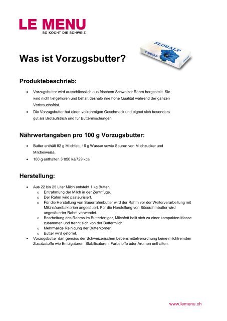 Was ist Vorzugsbutter? Produktebeschrieb, Nährwertangaben ...