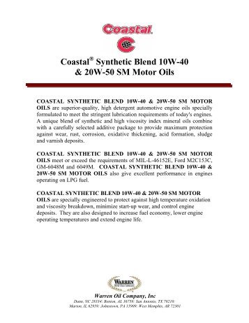 Coastal Synthetic Blend 10W-40 20W-50.pdf - Warren Oil Company ...