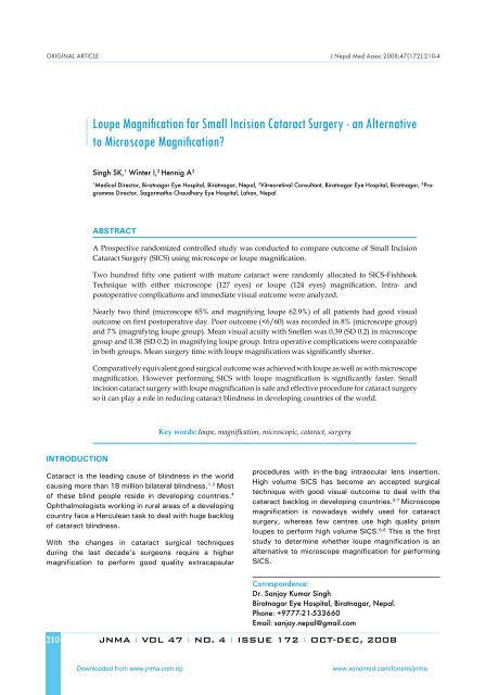 Loupe Magnification for Small Incision Cataract Surgery - Journal of ...