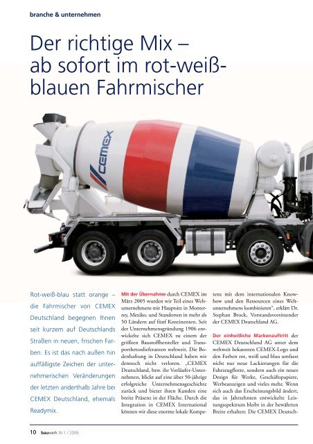 Nr. 1 / Oktober 2006 - Cemex Deutschland AG