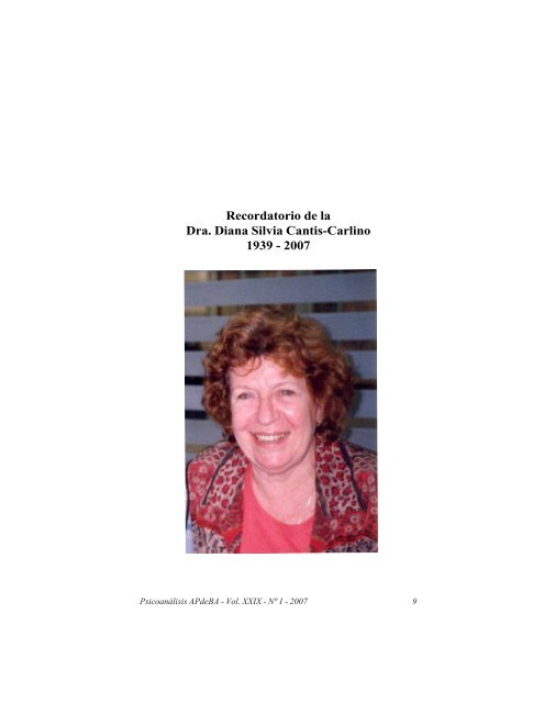 Recordatorio de la Dra. Diana Silvia Cantis-Carlino, 1939-2007
