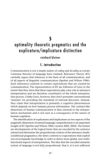 5 optimality theoretic pragmatics and the ... - Reinhard Blutner