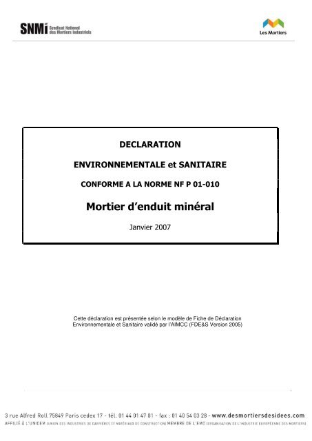 FDES Mortier d'enduit minÃƒÂ©ral - Weber