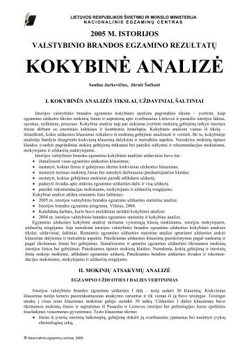 2005 m. istorijos valstybinio brandos egzamino rezultatÅ³ kokybinÄ