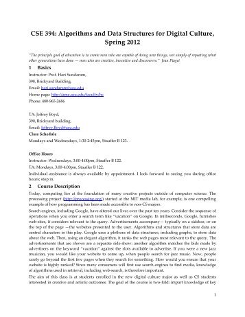 CSE 394: Algorithms and Data Structures for Digital Culture, Spring ...