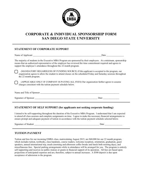 EMBA Corporate Sponsorship Form (pdf) - The College of Business ...