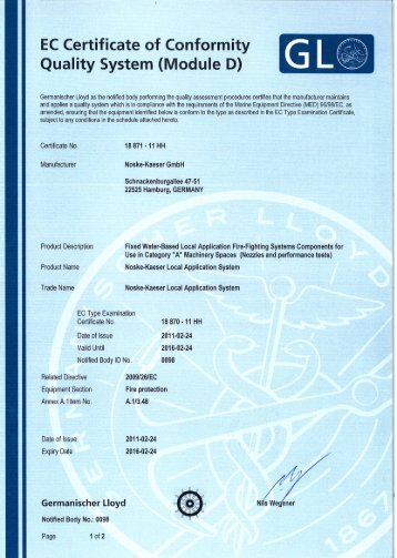 EC Certificate of Conformity Quality System (Module D)