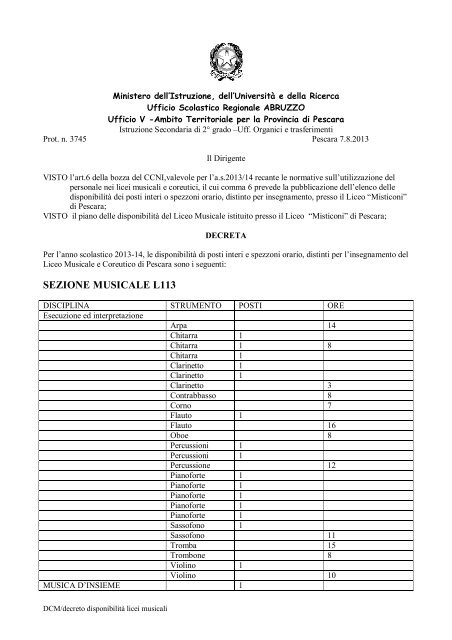 Decreto prot. 3745 del 07/08/2013 - Ufficio Scolastico Territoriale di ...