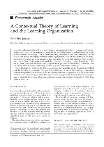 A contextual theory of learning and the learning organization