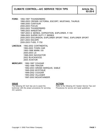 CLIMATE CONTROL—A/C SERVICE TECH TIPS Article No. 02-20-8