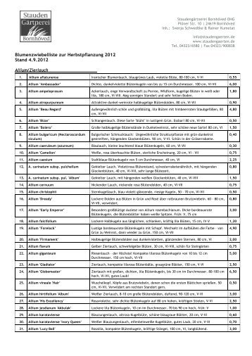 Zwiebelliste Herbst 2012 - Staudengärtnerei Bornhöved OHG