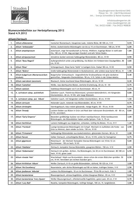 Zwiebelliste Herbst 2012 - Staudengärtnerei Bornhöved OHG