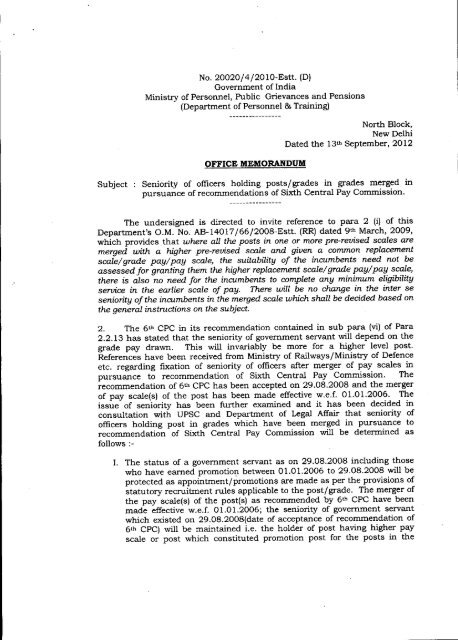 Seniority of officers holding posts/grades in grades merged in ...