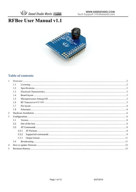 RFBee User Manual v1.1