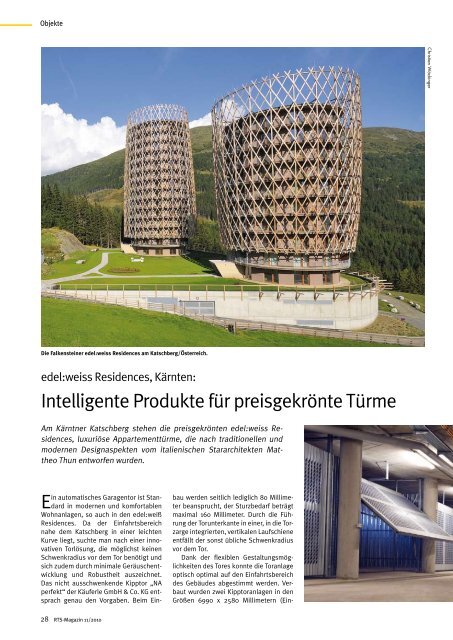 Intelligente Produkte für preisgekrönte Türme - rts-magazin.de