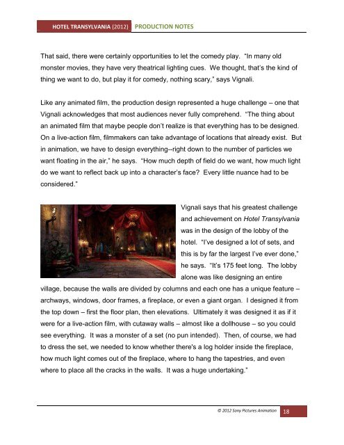 production notes hotel transylvania - Visual Hollywood