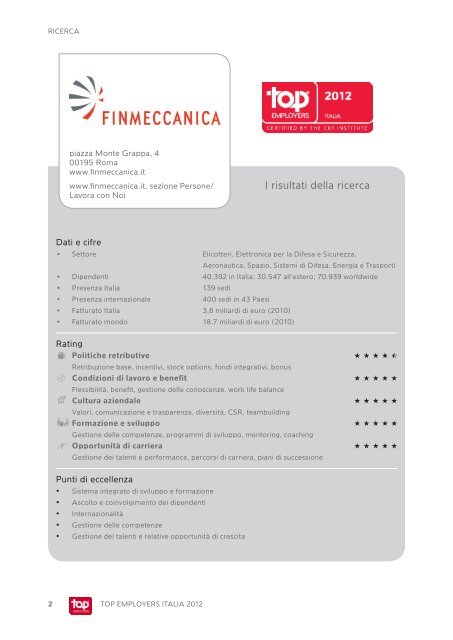 Profilo di Finmeccanica pubblicato sul volume Top ... - Ansaldo STS