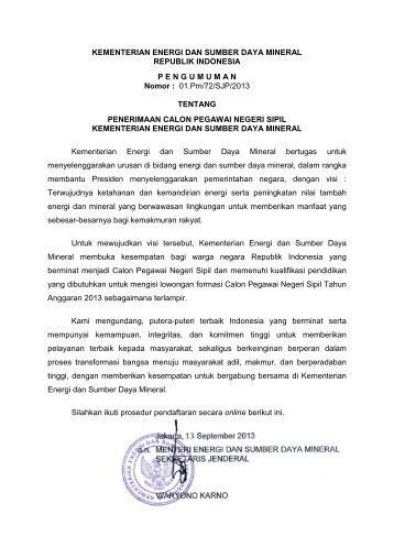 Pengumuman - Departemen Energi dan Sumber Daya Mineral