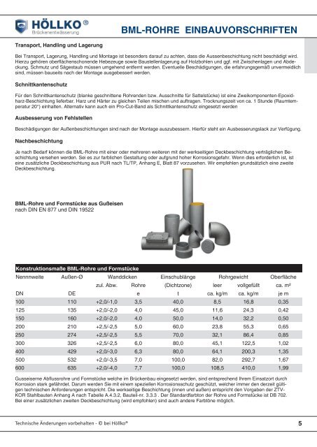 BML-Rohrsystem - HÃ¶llko BrÃ¼ckenentwÃ¤sserung