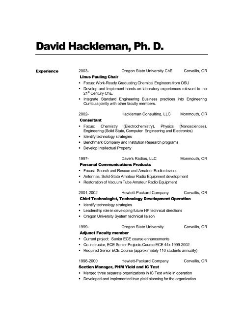 David Hackleman, Ph. D. - School of Chemical, Biological ...