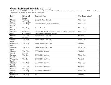 Grease Rehearsal Schedule (Subject to change) - Centralia College