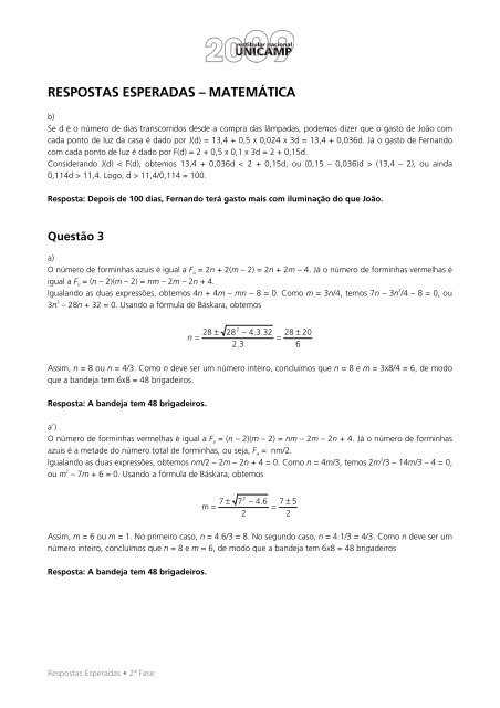 RESPOSTAS ESPERADAS â MATEMÃTICA - Unicamp