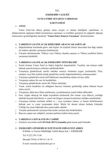 1 T.C. ESKÄ°ÅEHÄ°R VALÄ°LÄ°ÄÄ° YUNUS EMRE SENARYO YARIÅMASI ...