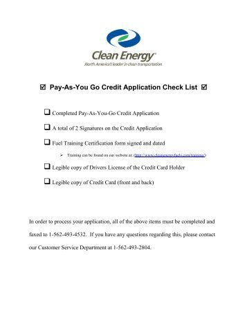 Pay-As-You Go Credit Application Check List - Clean Energy Fuels ...