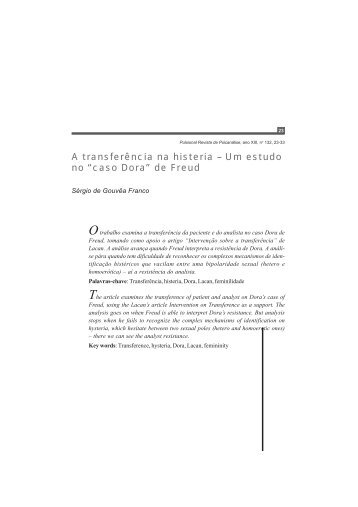 A transferÃªncia na histeria â Um estudo no âcaso ... - Editora Escuta